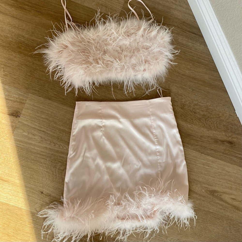Amazing Lace She is the Party Light Pink Feather Top and Skirt NEW